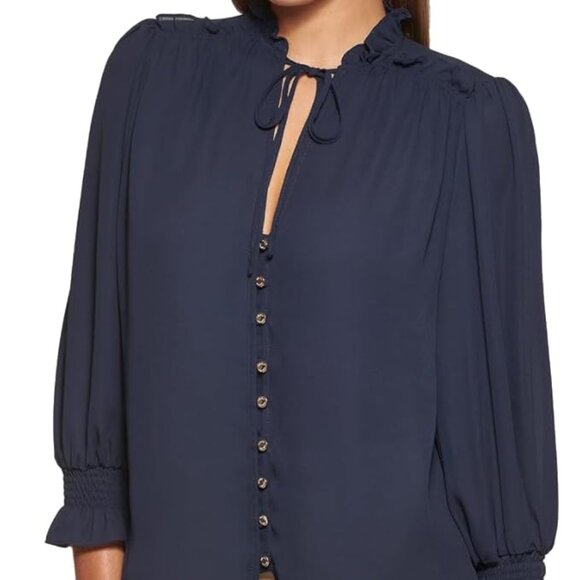 DKNY Navy with Gold Buttons 3/4 Length Sleeve Button Front XL - Picture 1 of 6